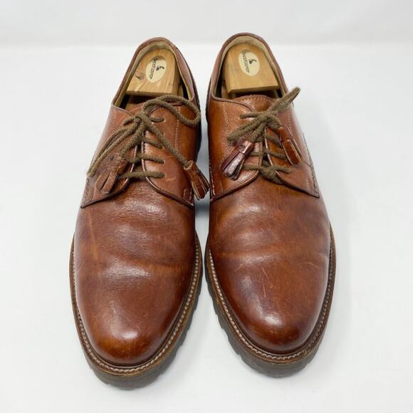 Faconnable Cognac Brown Leather Oxfords Men's Size 10.5 Lace Up Vibram Lug Sole - Picture 2 of 11